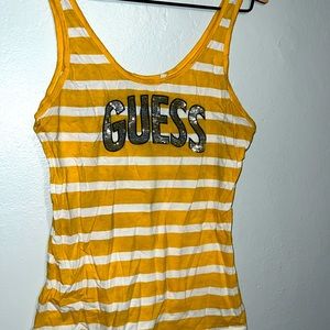 Guess Sequin Logo Yellow Stripped Tank Top